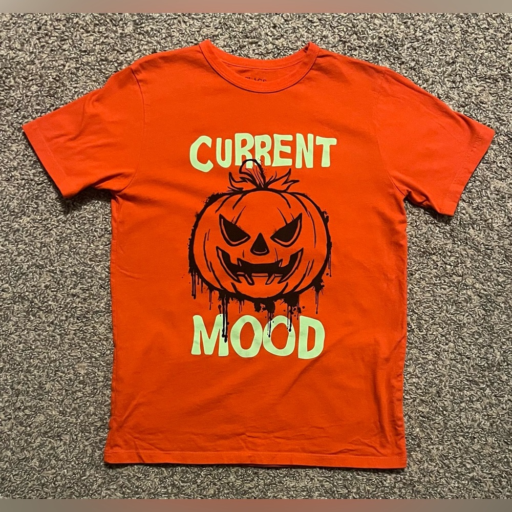Halloween Glow Jack O Lantern Mood Tee T-shirt, Sz L 10-12